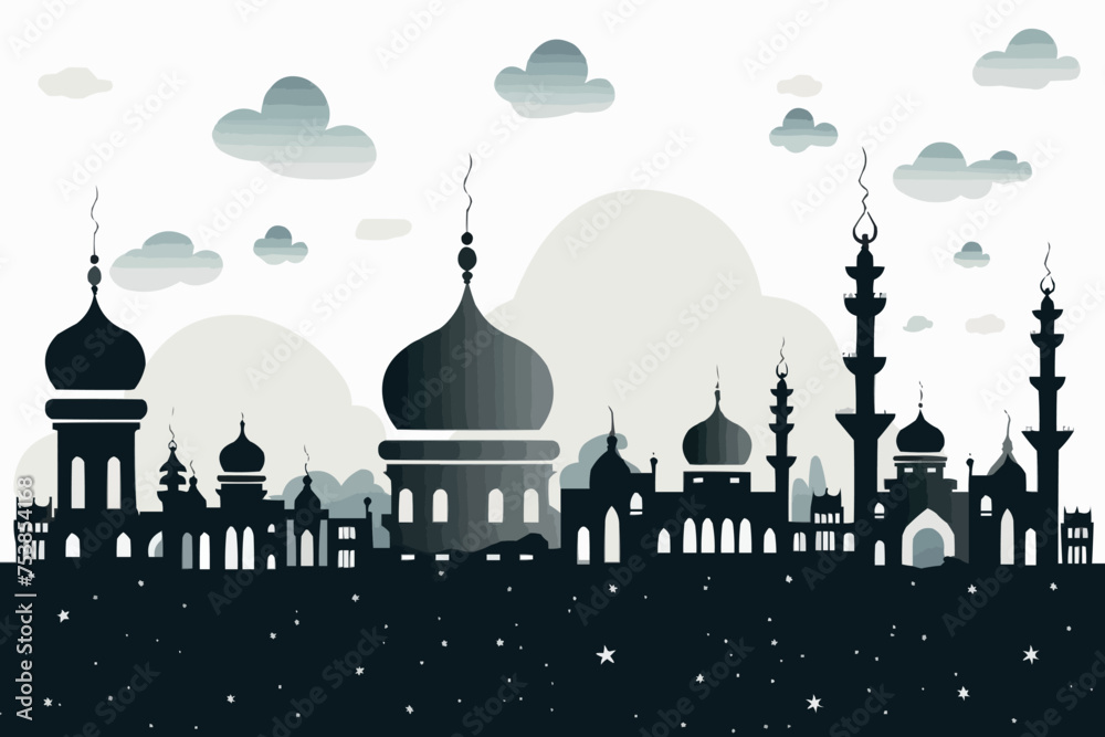 illustration of a mosque with many windows with shadow