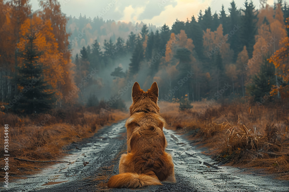 Beautiful german shepherd dog, smart and easy to train on the edge of the forest in Hungary - obrazy, fototapety, plakaty 