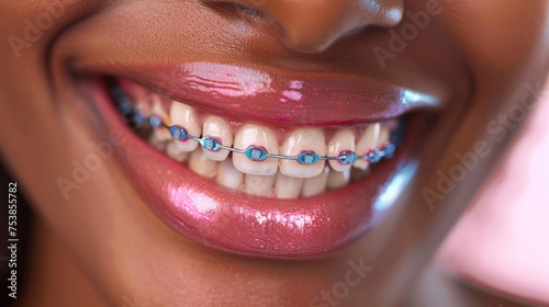 close up of woman with braces