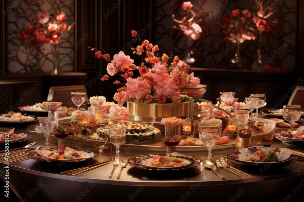 Fine Dining Elegance - Luxurious Table Setting with Gourmet Dishes