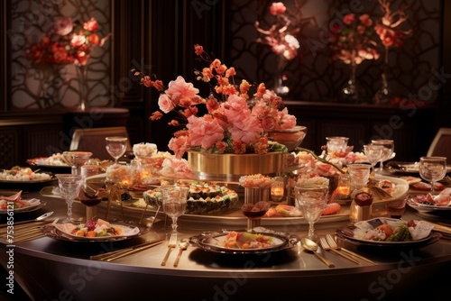 Fine Dining Elegance - Luxurious Table Setting with Gourmet Dishes