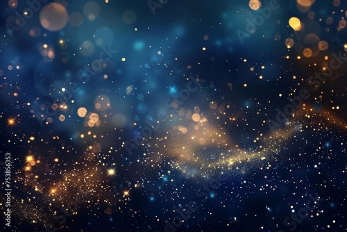 Abstract background with stars set against a dark blue and gold particle theme Creating a luxurious and captivating atmosphere Perfect for elegant designs and festive celebrations