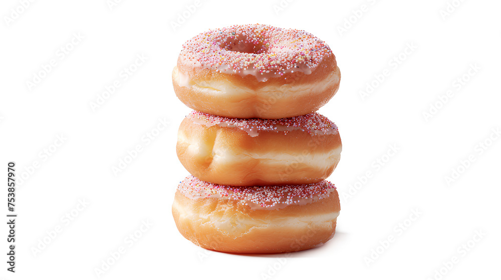 Three donuts stacked on top of each other isolated on a transparent background