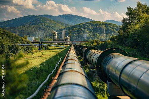 Gas and methane industrial pipelines Showcasing the infrastructure of energy transportation