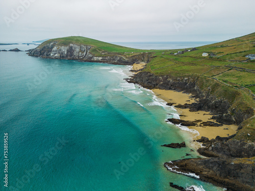 Aerial view of coast on Dingle peninsula in Ireland 