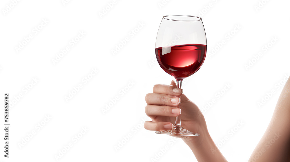 Woman serving red wine in a winery isolated on a white background