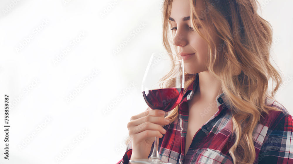 Woman serving red wine in a winery isolated on a white background Woman serving red wine in a winery isolated on a white background