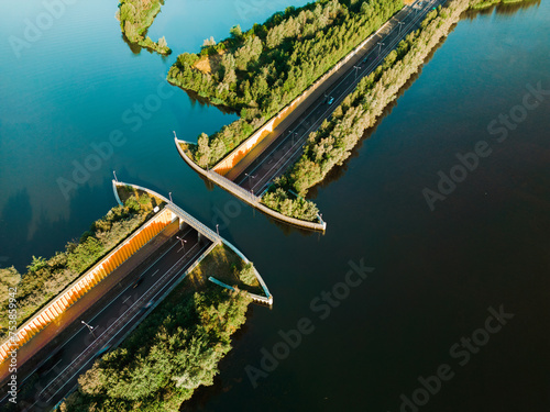 Aerial view of Veluwemeer aqueduct in Netherlands  photo