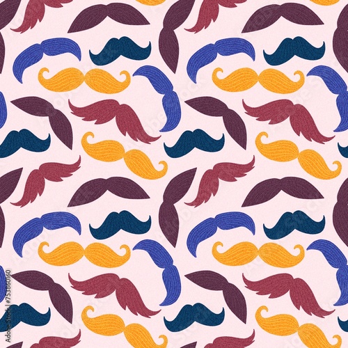 Movember. Moustache seamless pattern handdrawn illustration