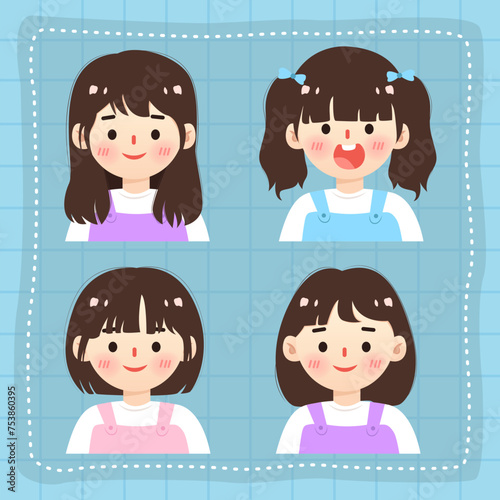 cute girl poses and facial expressions cartoon illustration