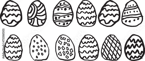 hand drawn Easter eggs elements set doodle style. chicken egg for spring holiday celebration in style of hand drawn. Doodle graphic isolated on background