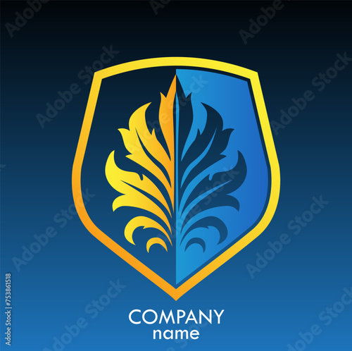shield with floral ornament  yellow blue color logo 