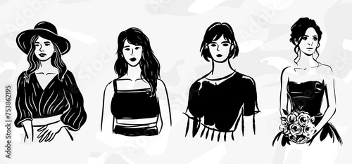 Frauenmode: Pinselstrich-Zeichnungen Vektorgrafik-Bundle