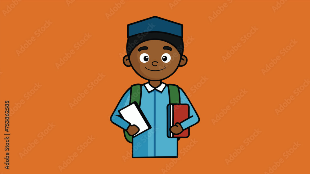 African College Student Holding Books Illustration