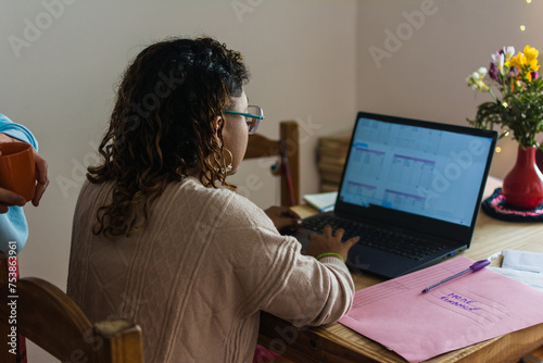 Woman organizing payments, debt photo