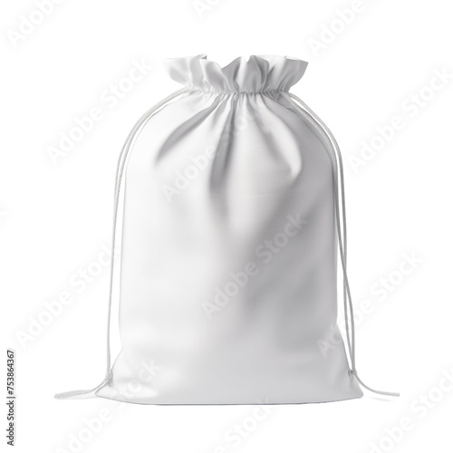 White drawstring bag packaging isolated on transparent background