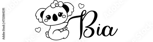 Bia - black color - name written - Word with Koala kawaii for websites, baby shower, greetings, banners, cards,, t-shirt, sweatshirt, prints, cricut, silhouette, sublimation	