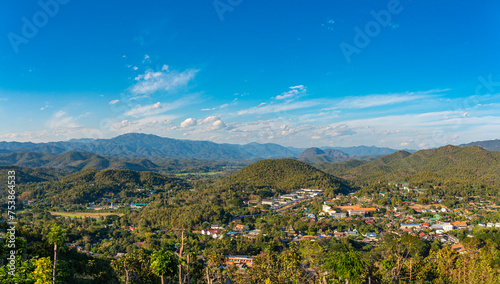View to the Tham Pla–Namtok Pha Suea National Park near the provincial capital of Mae Hong Son in northern Thailand. The Shan Hills stretch from Myanmar to Thailand