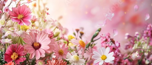spring flowers background with copy space bokeh backdrop