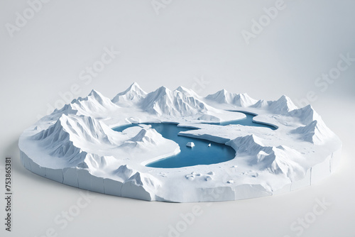 polar landscape miniature north south pole glacial island isolated on white