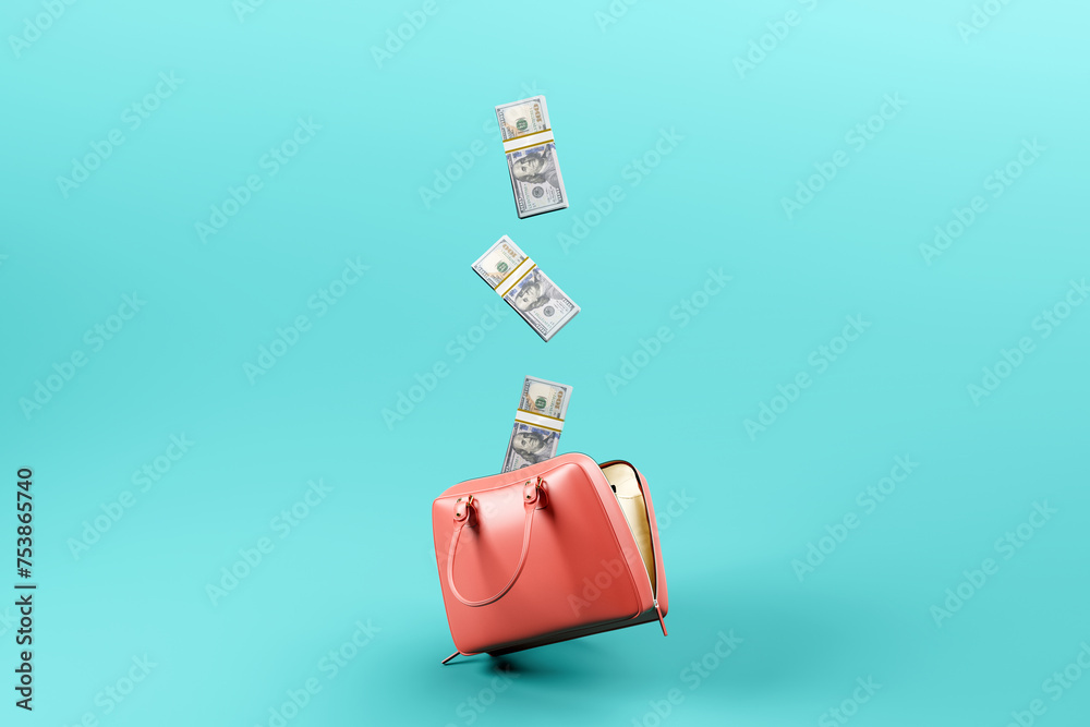 US dollars in pink purse / handbag, cash, banknotes, money US dollars in pink purse / handbag, cash, banknotes, money