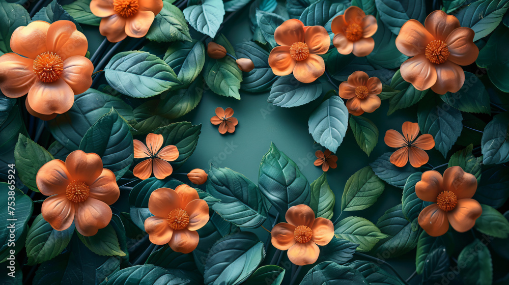 Beautiful modern flower green background poster