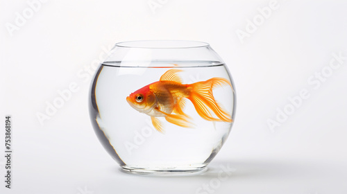 Gold fish in aquarium on a white background