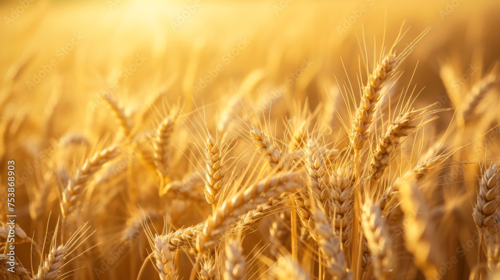 Close-up of golden ears of wheat in an agricultural field at sunset. Rich harvest concept. Close-up of golden ears of wheat in an agricultural field at sunset. Rich harvest concept.
