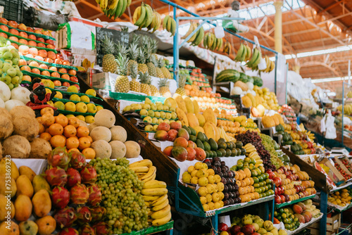 Vibrant Market with Fresh Fruits photo