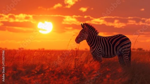 Tranquil Scene: Zebra at Sunset in Serengeti National Park, GENERATIVE AI
