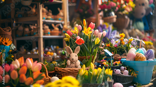 Easter market shopping and flower shop