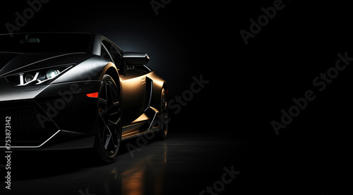 A generic and unbranded black sport car on a black background