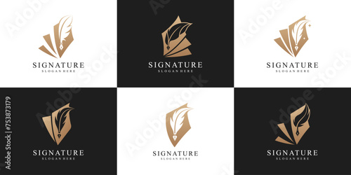 Set of feather ink logo design inspiration. symbol for notary, signature, certificate, document and etc.