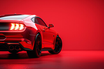 Back view of a generic and unbranded red car isolated on a red background