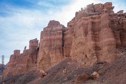 Charyn canyon in Almaty, Kazakhstan. Beautiful view of the canyon from above