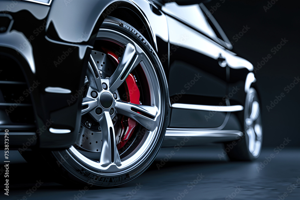 Closeup on a generic and unbranded black car isolated on a dark background Closeup on a generic and unbranded black car isolated on a dark background