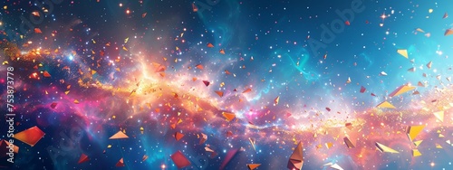 Vibrant abstract rendition of a cosmic explosion with bright colors and glitter.