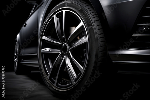 Closeup on a generic and unbranded black car isolated on a black background © Cla78
