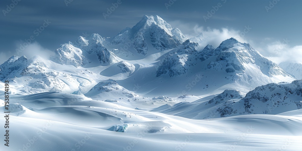 Obraz premium Beautiful winter nature landscape, amazing mountain view. Scenic image of woodland. Frosty day on ski resort