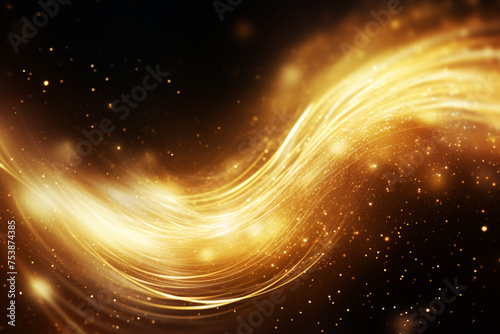 AI Generated Image. Abstract luxury swirling background with golden waves and particles