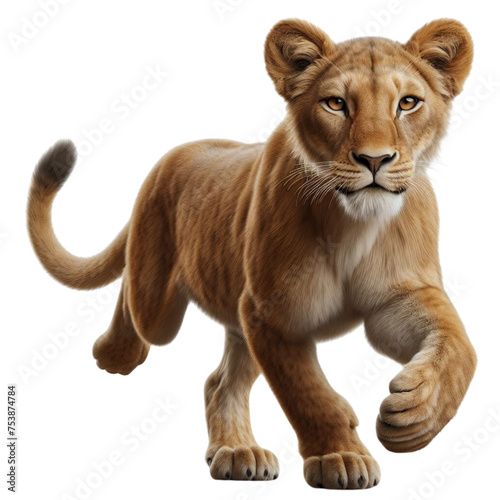 Energetic Lioness in Full Sprint, Running Against Transparent Background, Wildcat Motion Capture Generative AI