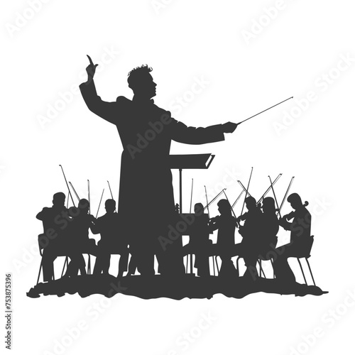 Silhouette orchestra conductor in action black color only