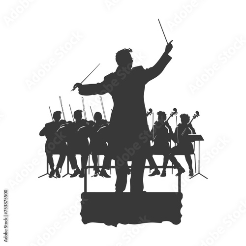 Silhouette orchestra conductor in action black color only