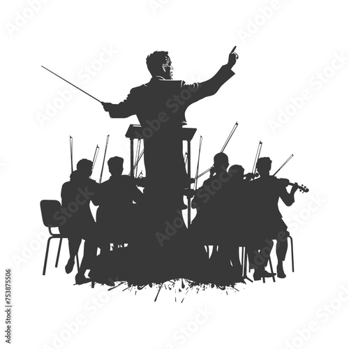 Silhouette orchestra conductor in action black color only