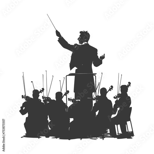 Silhouette orchestra conductor in action black color only