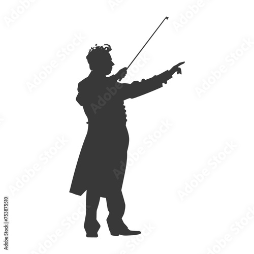 Silhouette orchestra conductor in action black color only