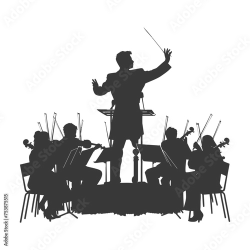 Silhouette orchestra conductor in action black color only