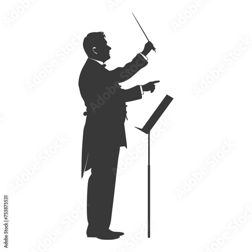 Silhouette orchestra conductor in action black color only