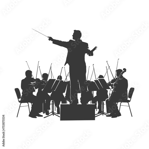 Silhouette orchestra conductor in action black color only