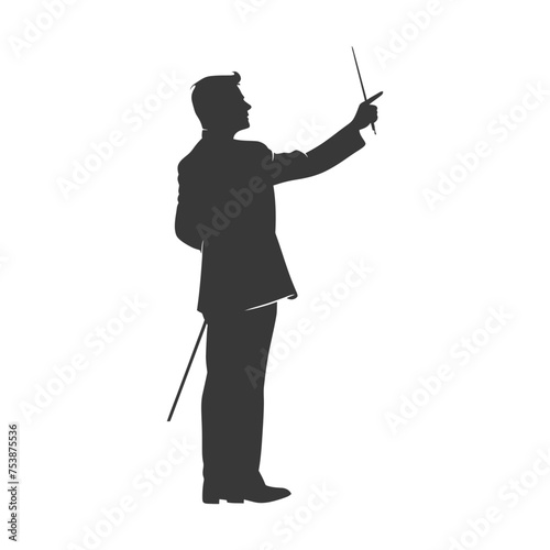 Silhouette orchestra conductor in action black color only